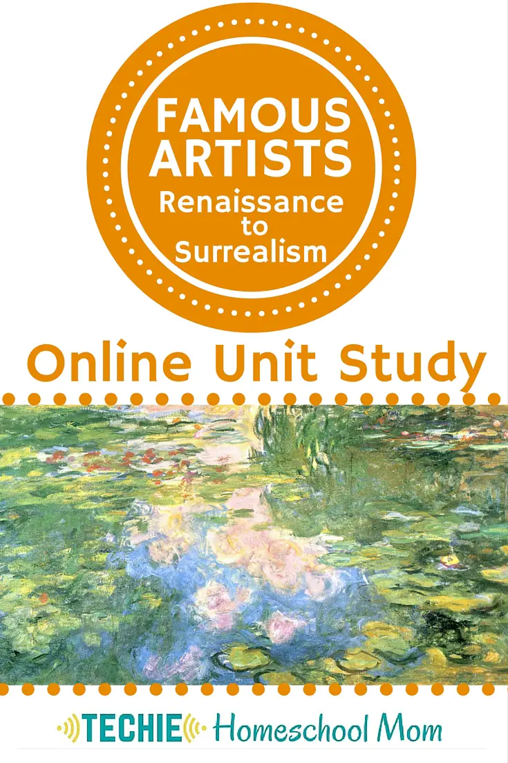 Famous Artists Online Unit Study homeschool curriculum. Explore the meaning of “art”. Study 10 renowned and art movements from Renaissance to Surrealism. Watch videos and visit websites to learn about the artists’ lives and styles. Create your own masterpieces inspired by each artist. And design a virtual art gallery to share what you've learned.